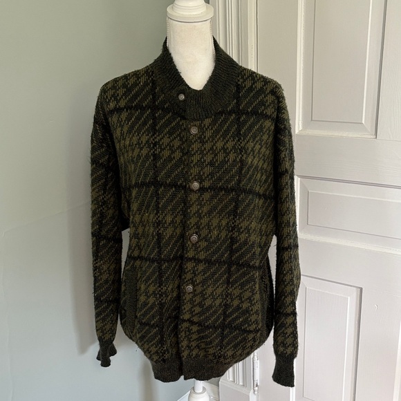 Laypun Men's Green Plaid Cardigan Wool Blend Made in Spain Medium - Picture 1 of 7